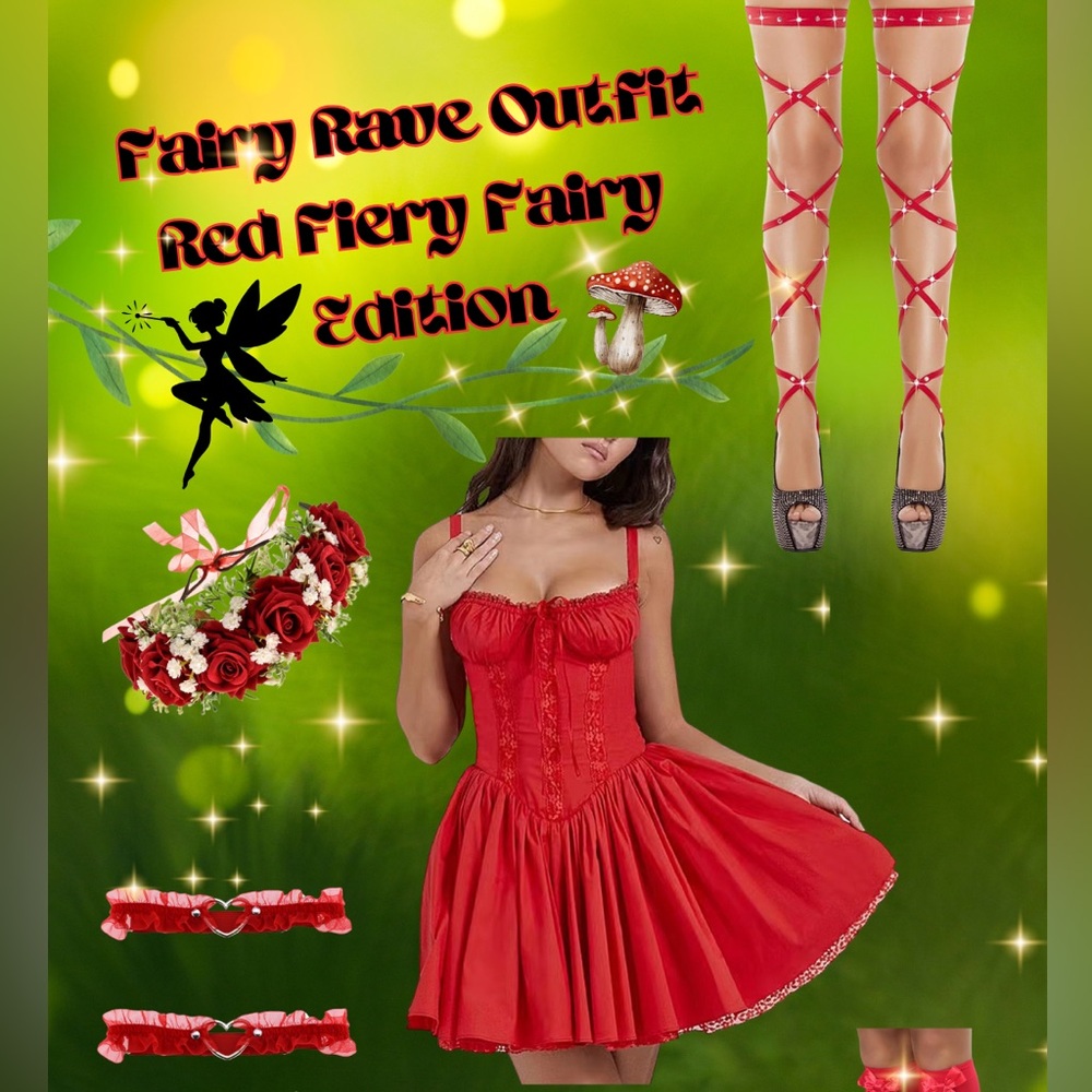 Red Cottage Fairy Rave Outfit - Picture 3 of 10